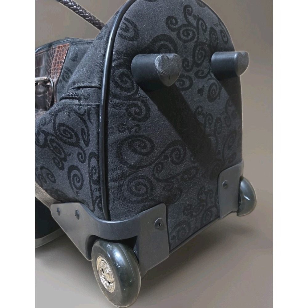 Brighton Travel Collection Rolling Duffle Bag Black Fabric Brown Croc Leather - Picture 7 of 8